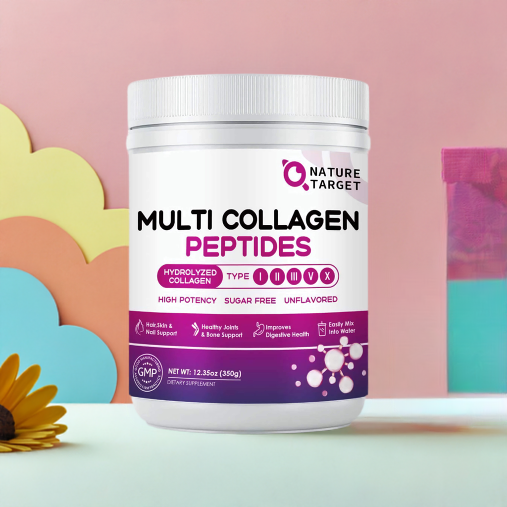 Multi Collagen Peptides 9200mg, Type I II III V X + Hyaluronic Acid 35mg + Vitamin C 70mg + Probiotics 3B CFUs, Unflavored, 35 Servings