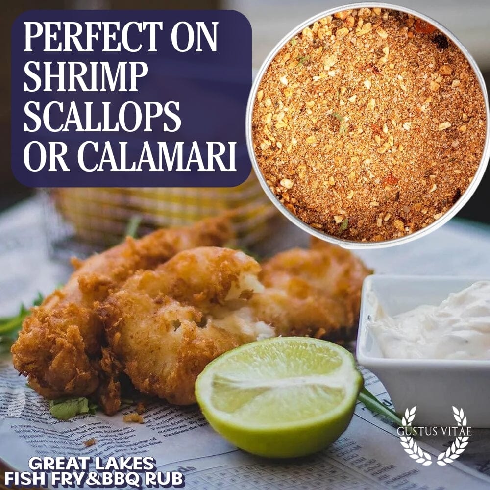Pescado frito y condimento para barbacoa de los Grandes Lagos