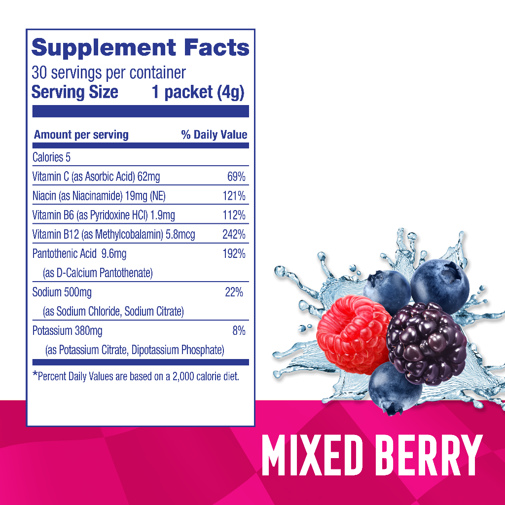 Mixed Berry Electrolyte Mix – Zero Sugar Premium Electrolyte Stick Packs (30 Sticks)
