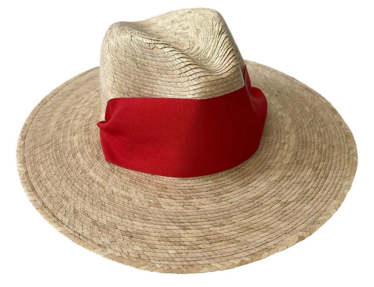 Sombrero para el sol Zinnia - Ancho y corto con cinta de grogrén roja