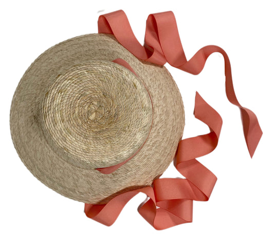 Palmetto Girl’s Hat - Long Coral Grosgrain Ribbon