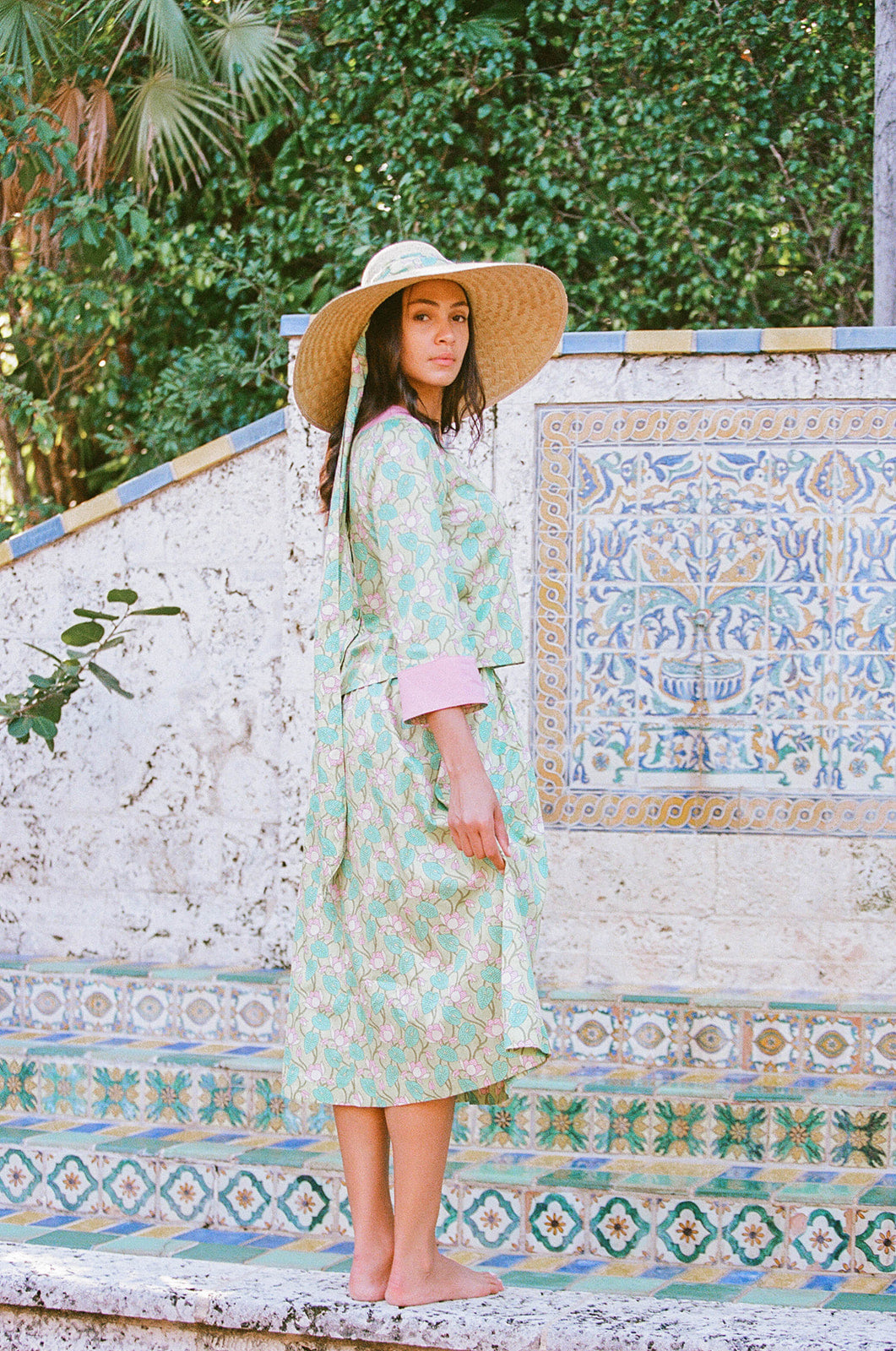 Geranium Sun Hat - Short & Wide French Blue Grosgrain Ribbon