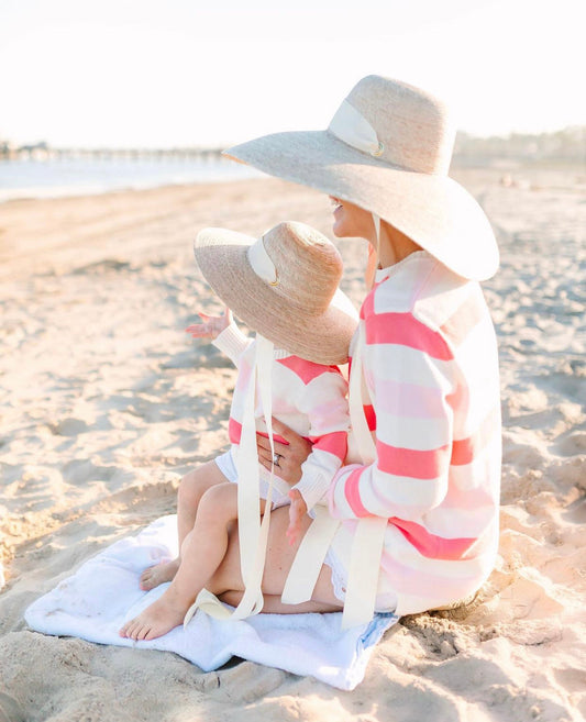Mommy & Me Sun Hat Set - Daisy & Buttercup - Ivory Grosgrain Ribbon