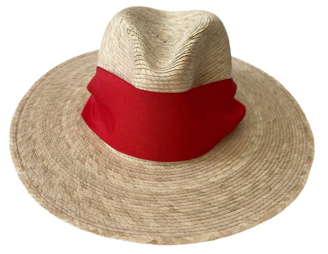 Sombrero para el sol Zinnia - Ancho y corto con cinta de grogrén roja