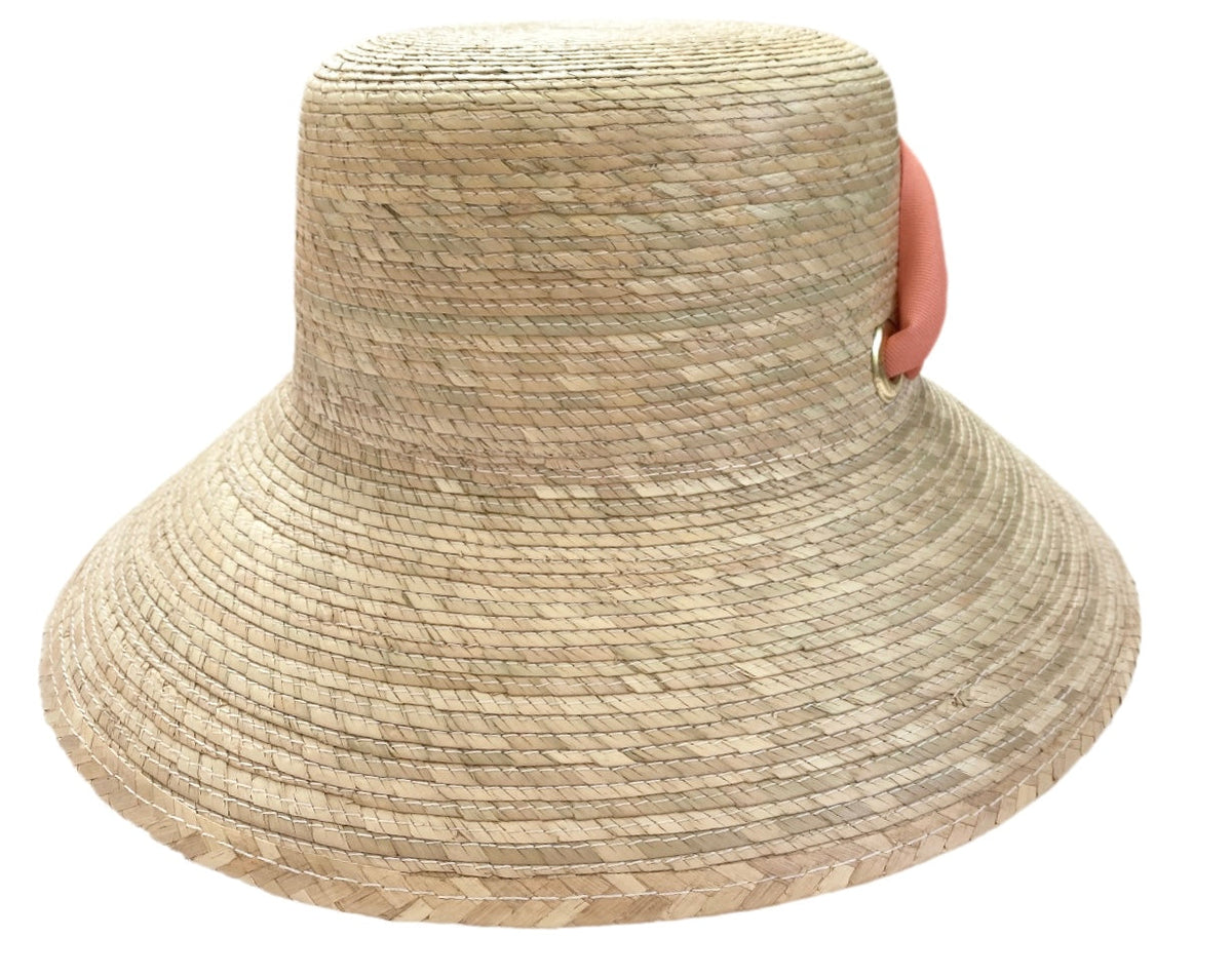 Sombrero de pescador Clematis - Cinta de grogrén ancha y corta color coral