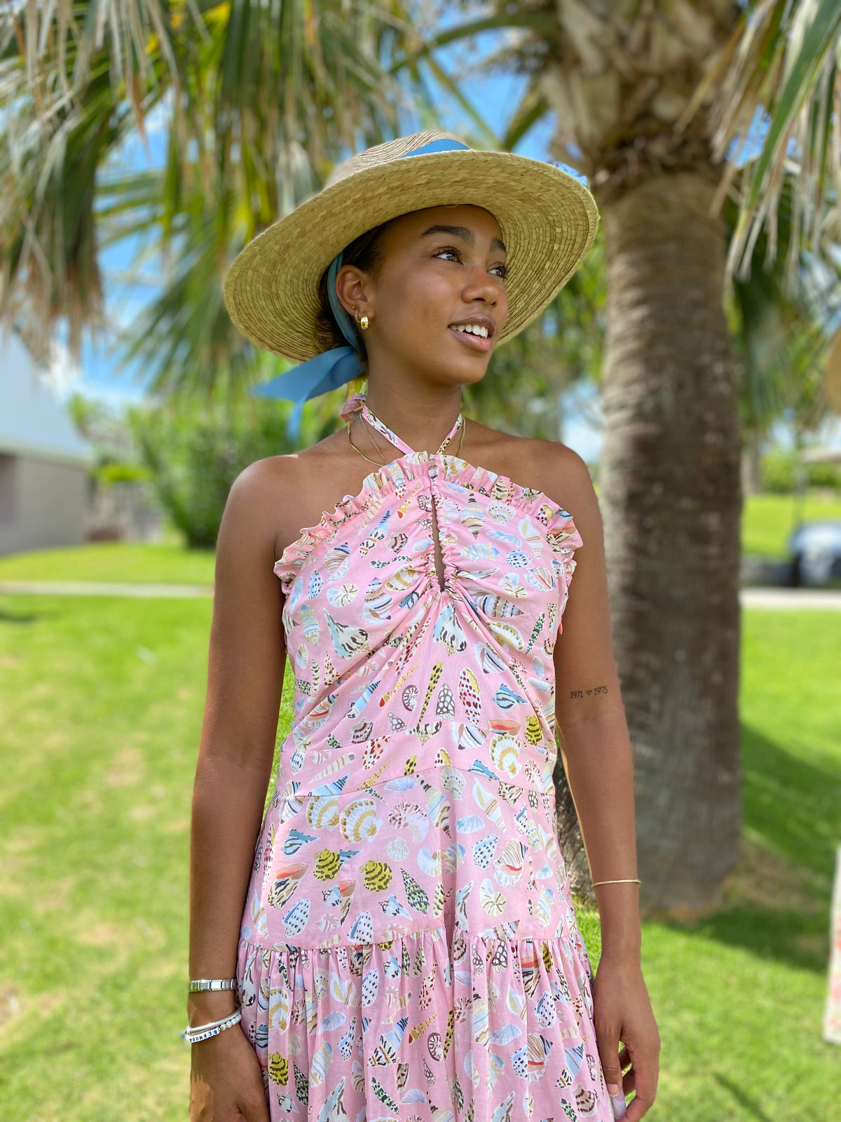 Zinnia Sun Hat - Wide & Short Coral Grosgrain Ribbon