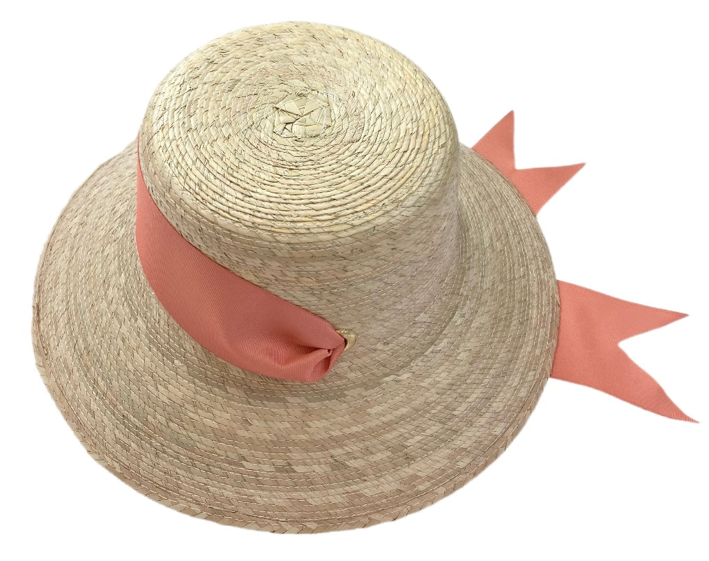 Sombrero de pescador Clematis - Cinta de grogrén ancha y corta color coral