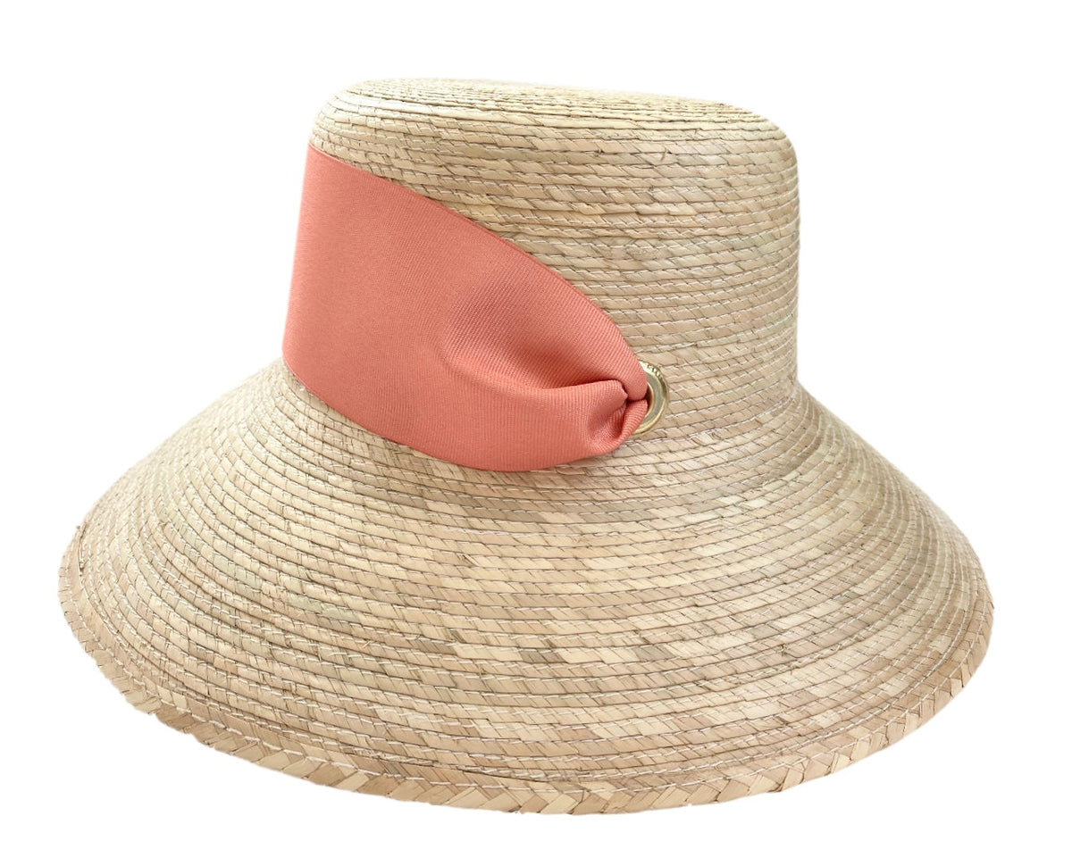 Sombrero de pescador Clematis - Cinta de grogrén ancha y corta color coral