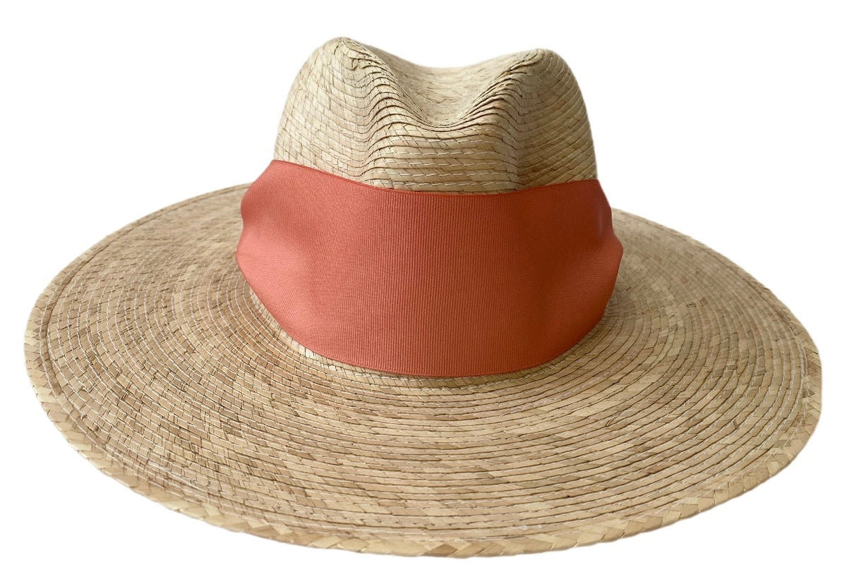Zinnia Sun Hat - Wide & Short Coral Grosgrain Ribbon