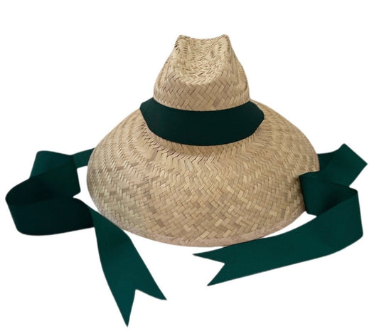 Begonia Sun Hat - Long Masters Green Grosgrain Ribbon