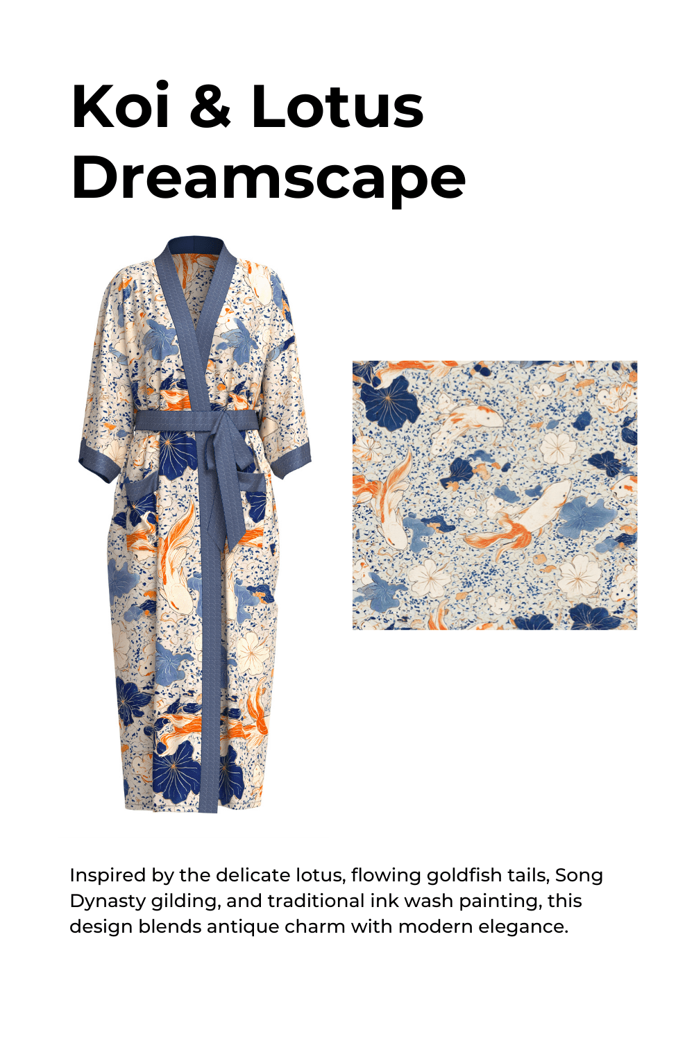 Koi & Lotus Dreamscape Kimono Robe with Elegant Pockets | Daily Health & Beauty