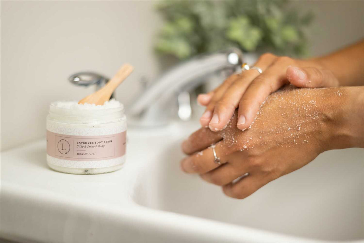 Exfoliante corporal natural, exfoliante corporal con sales de lavanda