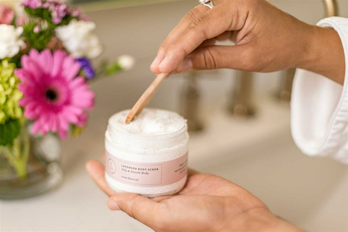 Exfoliante corporal natural, exfoliante corporal con sales de lavanda