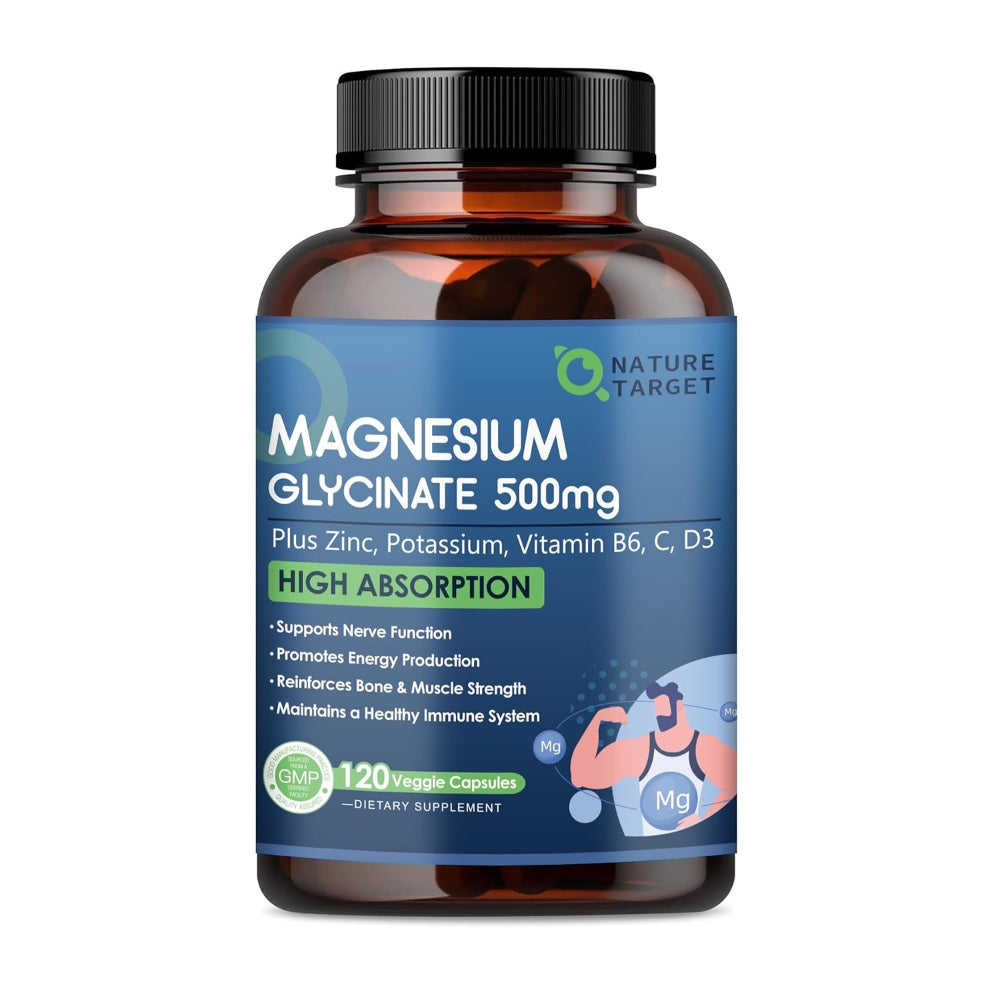 Magnesium Glycinate 500mg with Zinc 11mg, Vitamin D3 20mcg, C & B6, Vcaps, 120ct