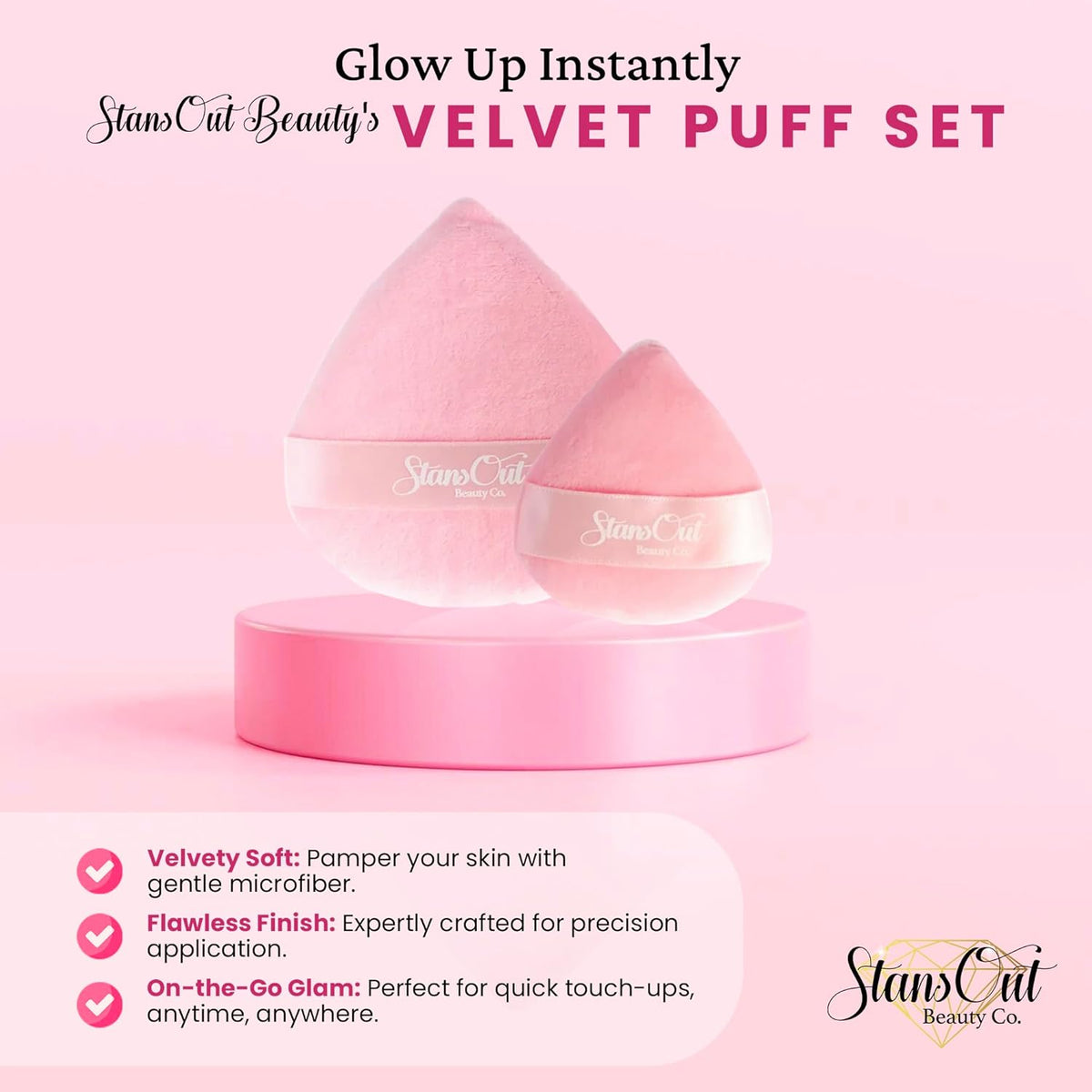 StansOut Powder Puff Set – 2 Ultra-Soft Reusable Puffs for Flawless, Shine-Free Skin