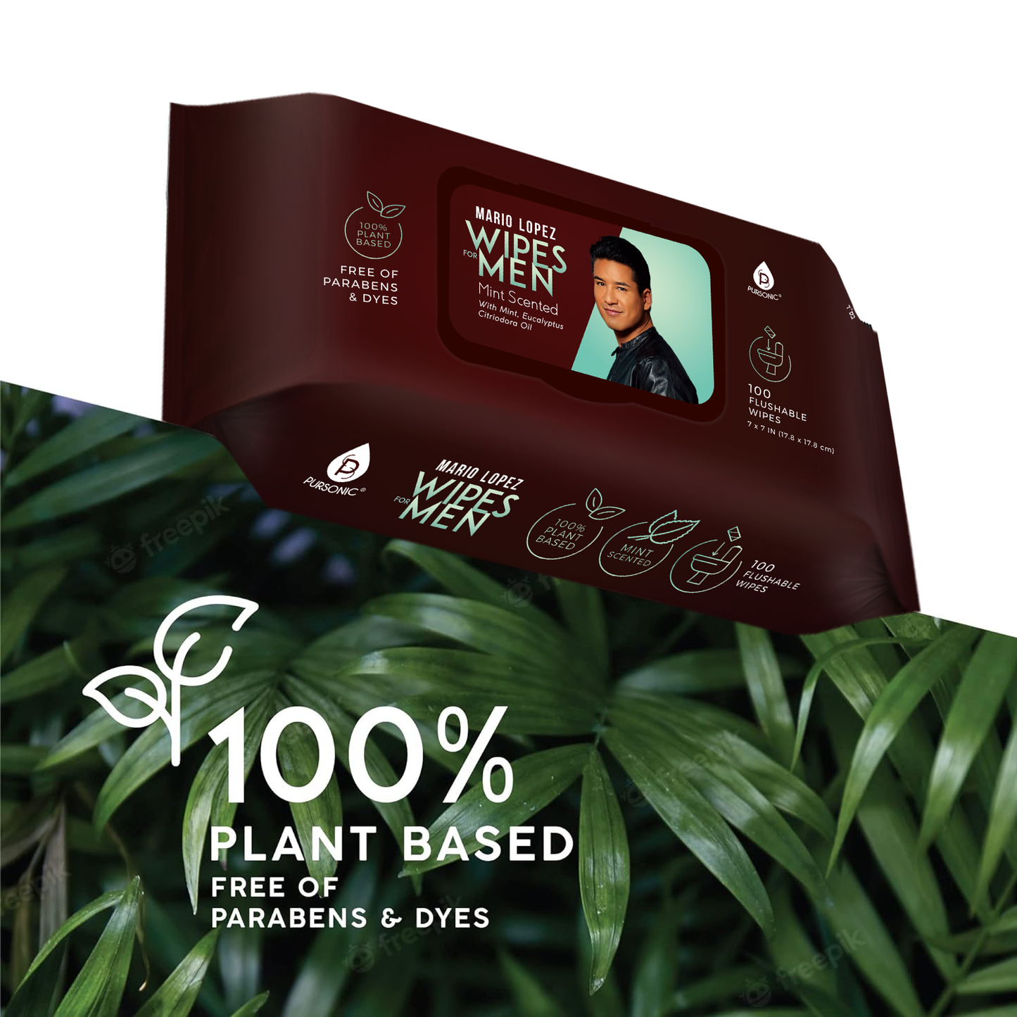 Mario Lopez 100% Plant Based Man Wipes, Mint Scented, Flushable wipes, 100 Count