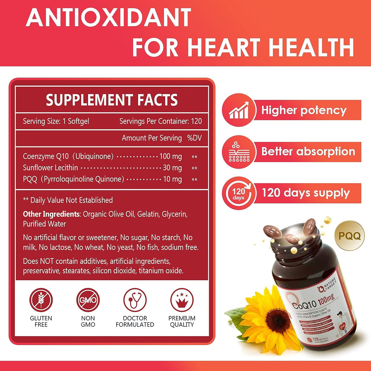 Cápsulas blandas de CoQ10, 100 mg, 120 cápsulas blandas