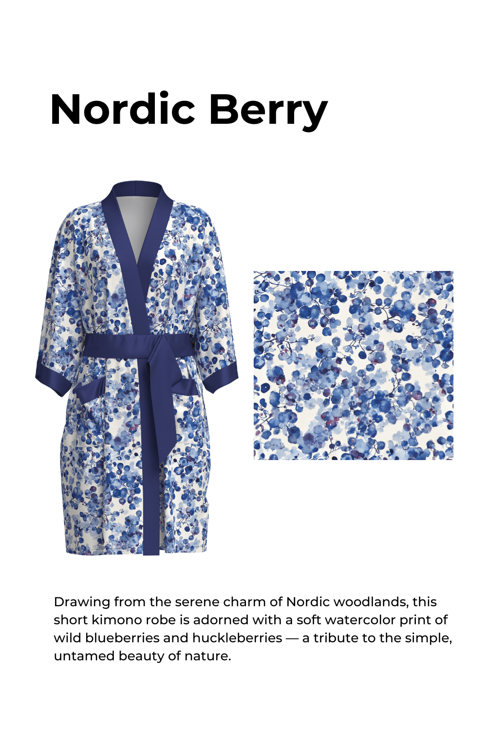 Nordic Berry Short Kimono Robe with Pockets | Daily Health & Beauty