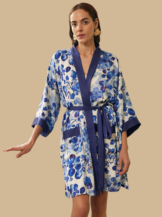 Nordic Berry Short Kimono Robe with Pockets | Daily Health & Beauty