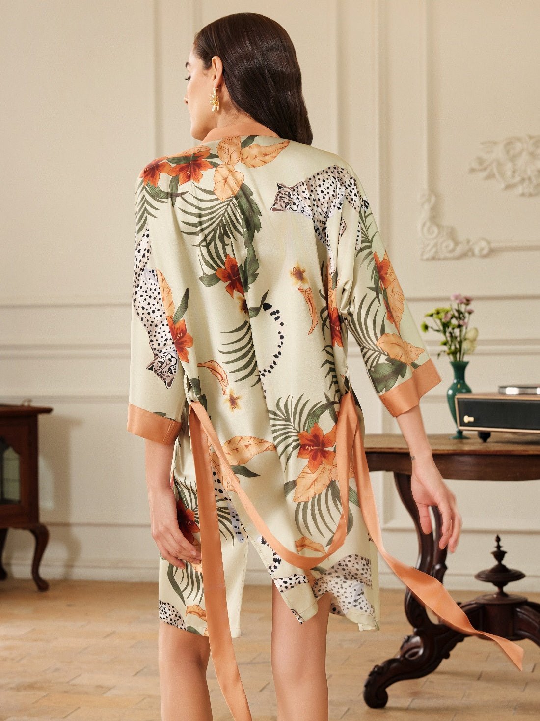 Orange Leopard Short Kimono Robe | Daily Health & Beauty