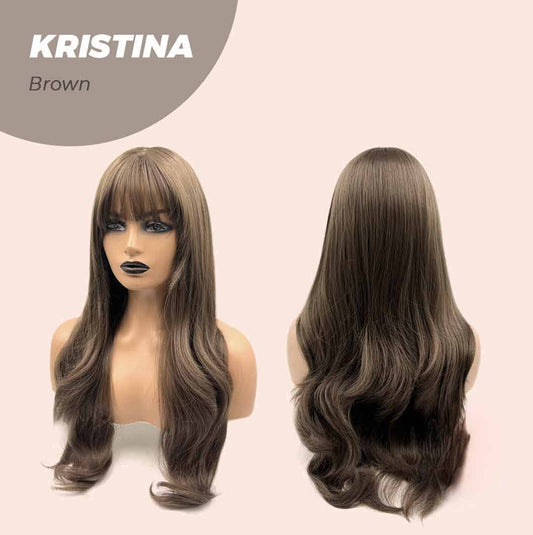 JBEXTENSION 25 Inches Brown Curly Wig With Full Bangs KRISTINA BROWN