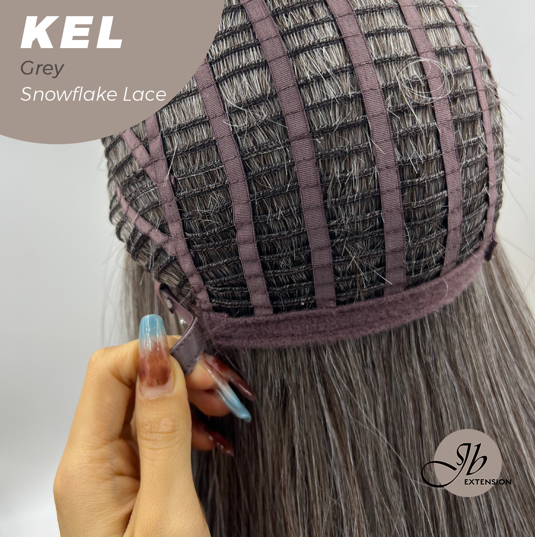 JBEXTENSION 22 Inches Grey Pre-Cut Snowflake Lace Frontlace Glueless Wig KEL GREY【PERMATEASE】【BENDY EAR TABS】