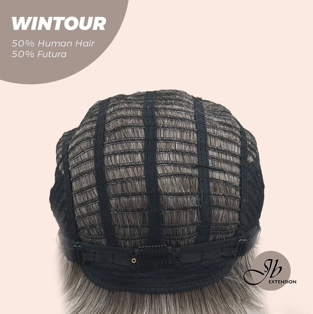 JBEXTENSION Pixie Cut Silver Half Real Human Hair Half Futura Fiber Fashion Women Wig WINTOUR