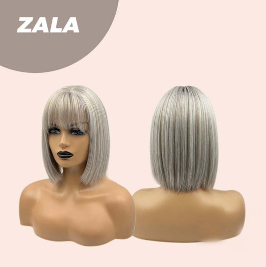 JBEXTENSION 10 Inches Bob Cut Tea Grey Hair With Bangs Wig ZALA