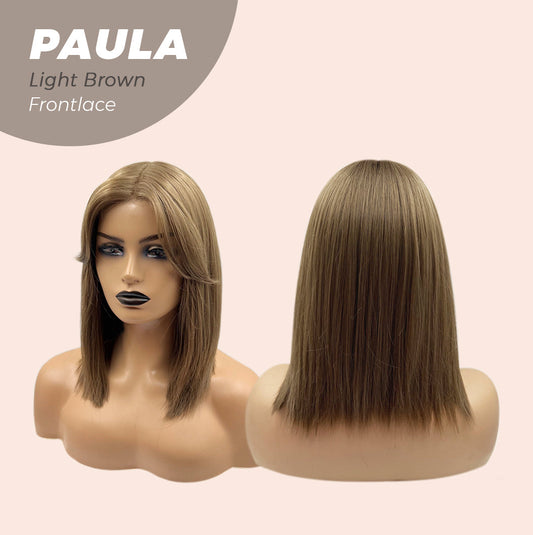 JBEXTENSION 12 Inches Bob Cut Light Brown Straight Pre-Cut Frontlace Glueless Wig PAULA LIGHT BROWN