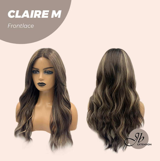 CLAIRE LACE M - 22 Inches Body Wave Brown With Highlight Pre-Cut Frontlace Glueless Wig