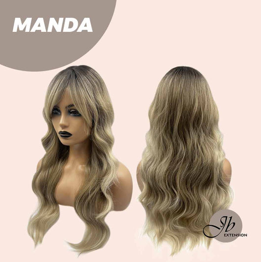 JBEXTENSION 26 Inches Mix Blonde With Dark Root Body Wave With Bangs MANDA