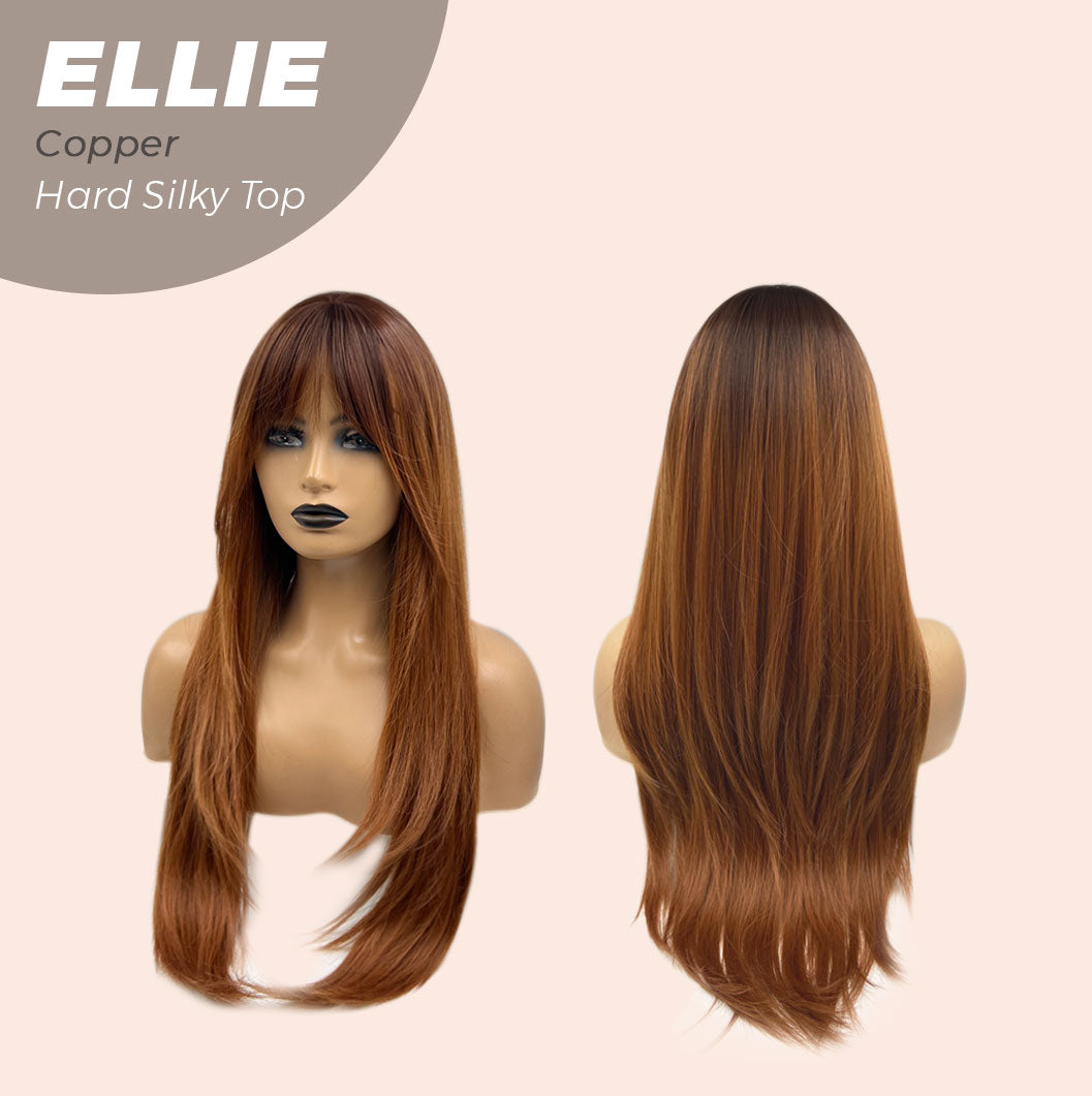 JBEXTENSION 26 Inches Scalpiana Copper Wolf Cut 3.5X4 Hard Silky Top Natural Scalp Effect Wig With Bangs ELLIE COPPER Silk Top