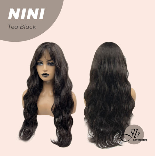 JBEXTENSION 24 Inches Tea Black Darkest Brown Body Wave Wig With Cute Bangs NINI TEA BLACK