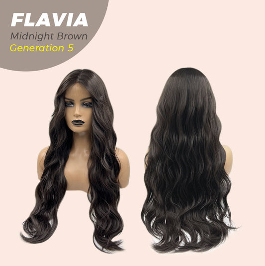 JBEXTENSION GENERATION FIVE 28 Inches Midnight Brown( Black/Brown) Body Wave Wig FLAVIA MIDNIGHT BROWN ( Black/Brown)