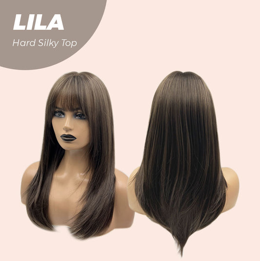 JBEXTENSION 20 Inches Scalpiana Cold Brown Wolf Cut 3.5X4 Hard Silky Top Natural Scalp Effect Wig With Bangs LILA