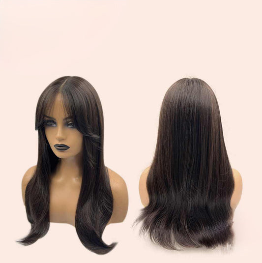 JBEXTENSION 24 Inches Curly Tea Black Darkest Brown Pre-Cut Frontlace Glueless Wig MISSY