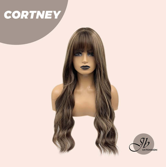 JBEXTENSION 26 Inches Brown With Highlight Wave Wig With Bangs CORTNEY