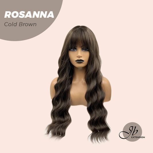 JBEXTENSION 28 Inches Long Body Wave Cold Brown Wig With Bangs ROSANNA COLD BROWN