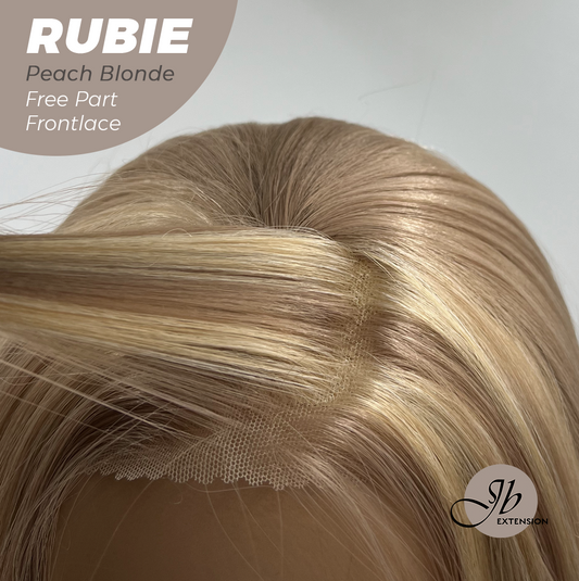 JBEXTENSION 30 Inches Peach Blonde Long Straight Fiber X, Tangle Less Pre-Cut Free Part Frontlae Glueless Wig RUBIE PEACH BLONDE
