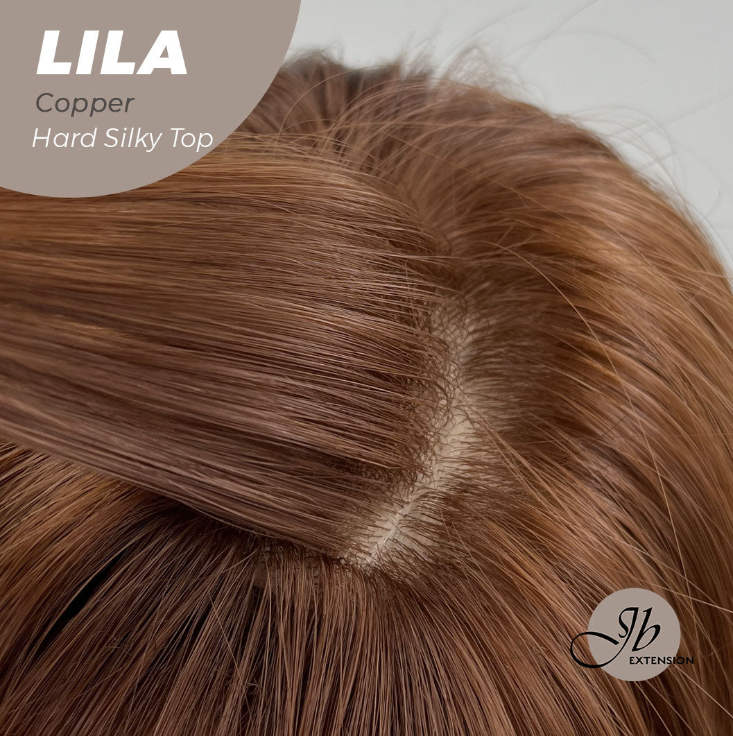 JBEXTENSION 20 Inches Scalpiana Copper Wolf Cut 3.5X4 Hard Silky Top Natural Scalp Effect Wig With Bangs LILA COPPER