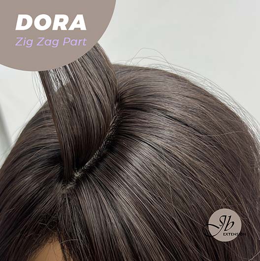 JBEXTENSION 12 Inches Bob Cut Soft Black Short Hair With Bangs Zig Zag Part Wig DORA BROWN