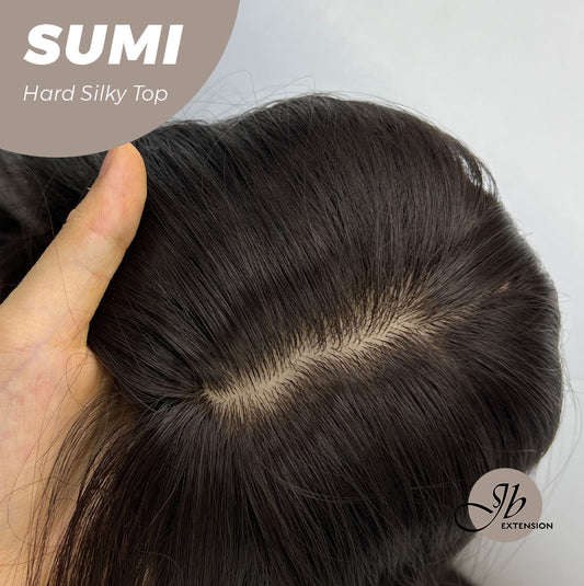 JBEXTENSION 24 Inches Scalpiana Wave Midnight Brown( Black/Brown) 3.5X4 Hard Silky Top Natural Scalp Effect Wig With Curtain Bang SUMI