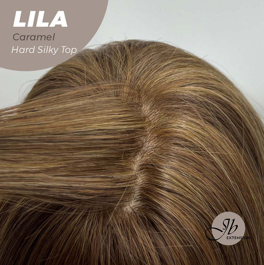 JBEXTENSION 20 Inches Scalpiana Brown with Highlight Wolf Cut 3.5X4 Hard Silky Top Natural Scalp Effect Wig With Bangs LILA CARAMEL