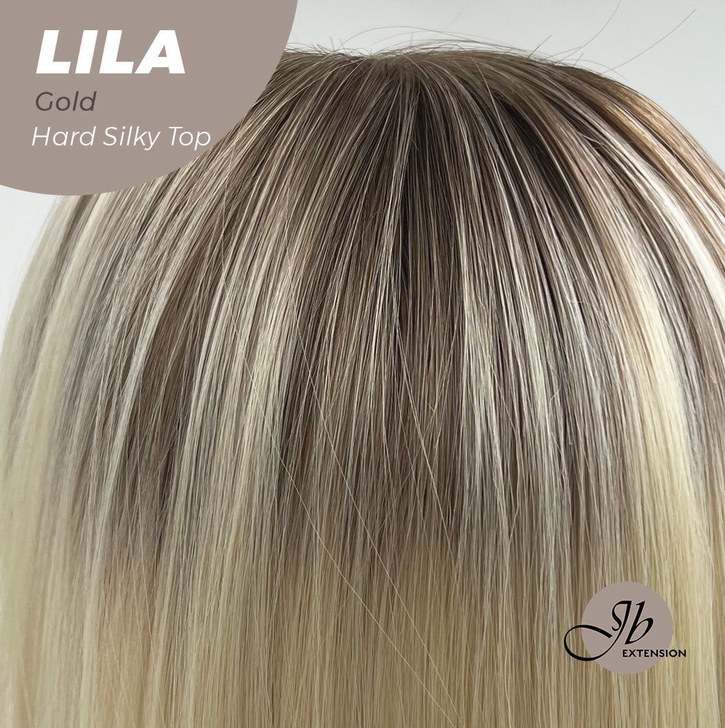 JBEXTENSION 20 Inches Scalpiana Blonde Wolf Cut 3.5X4 Hard Silky Top Natural Scalp Effect Wig With Bangs LILA GOLD