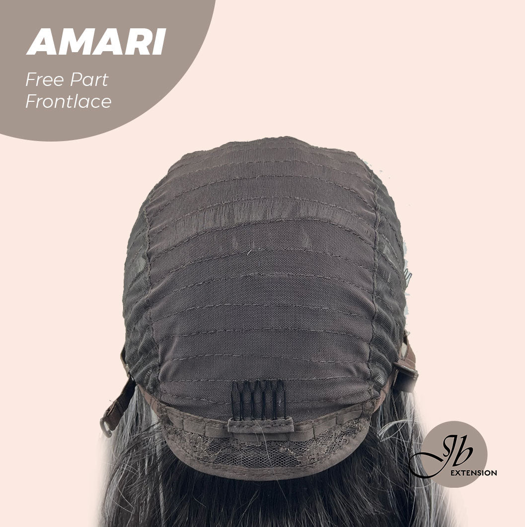 JBEXTENSION 18 Inches Black With White Highlight Pre-Cut Free Part Frontlae Glueless Wig AMARI