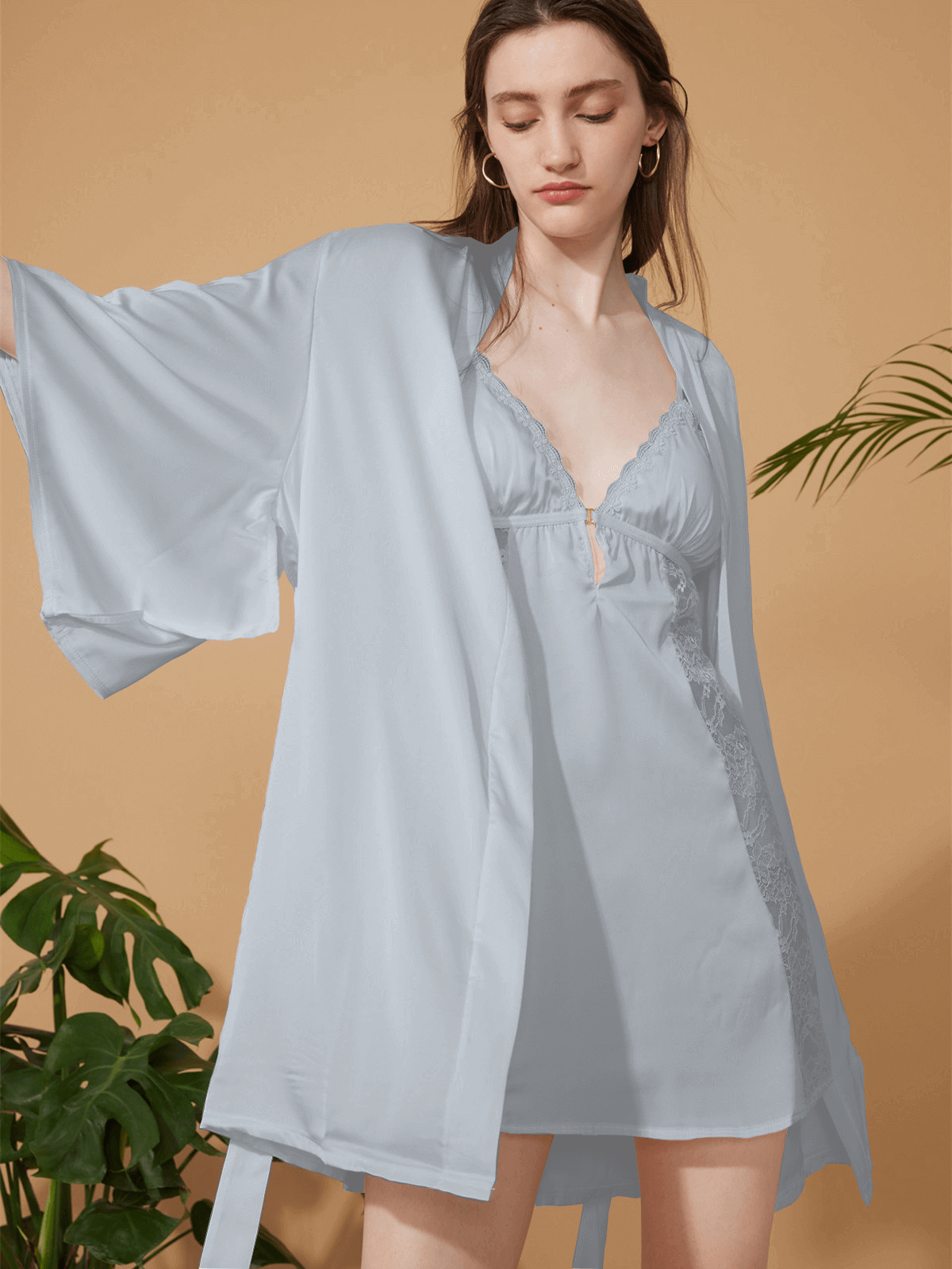 Conjunto de bata corta pijama exótica 2 piezas