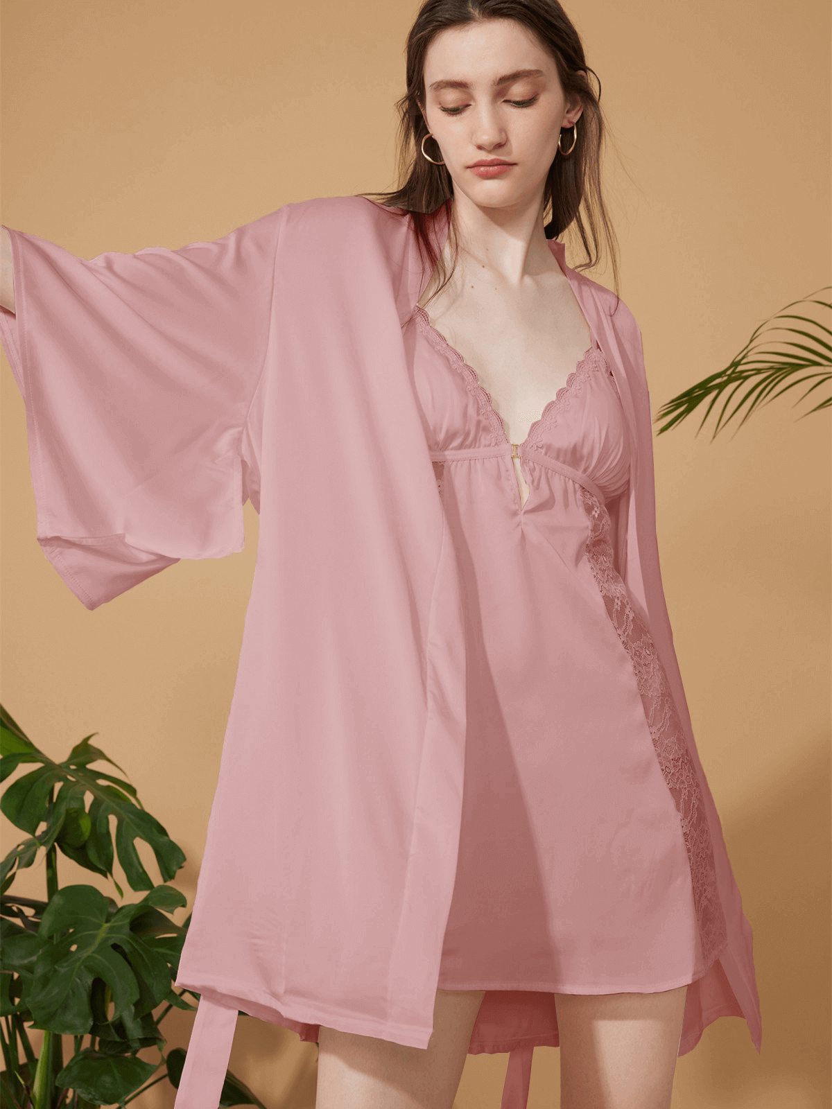 Conjunto de bata corta pijama exótica 2 piezas