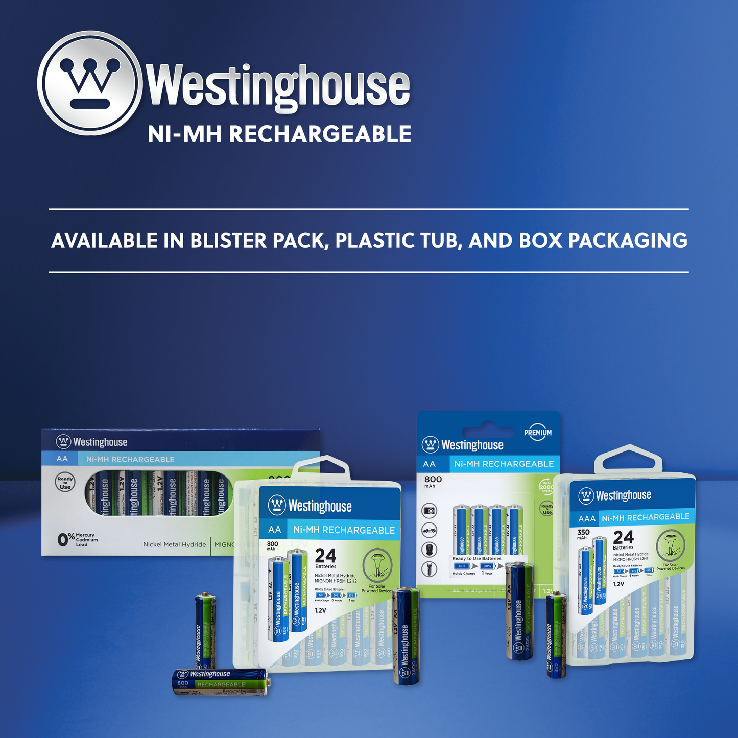 Westinghouse AA Ni-Mh Rechargeable Batteries 800 Hard Pack of 24