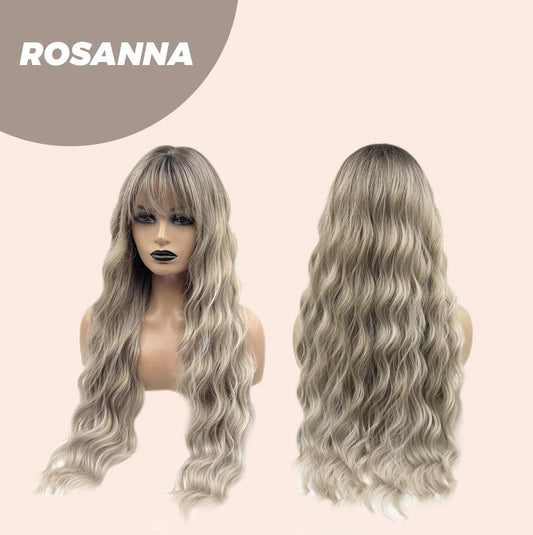 JBEXTENSION 28 Inches Long Body Wave Mix Grey Blonde Wig With Bangs ROSANNA