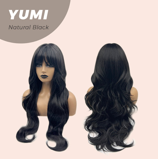 JBEXTENSION 30 Inches Long Natural Black Wig With Bangs YUMI NATURAL BLACK